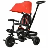 en promotion HOMCOM Tricycle Enfant évolutif Pliable 4 En 1 Multifonction – Pare-soleil, Canne Télescopique Amovible – Siège Pivotant, Harnais, Arceau Sécurité – 3 Paniers Rangement – Métal PP Rouge Noir 11