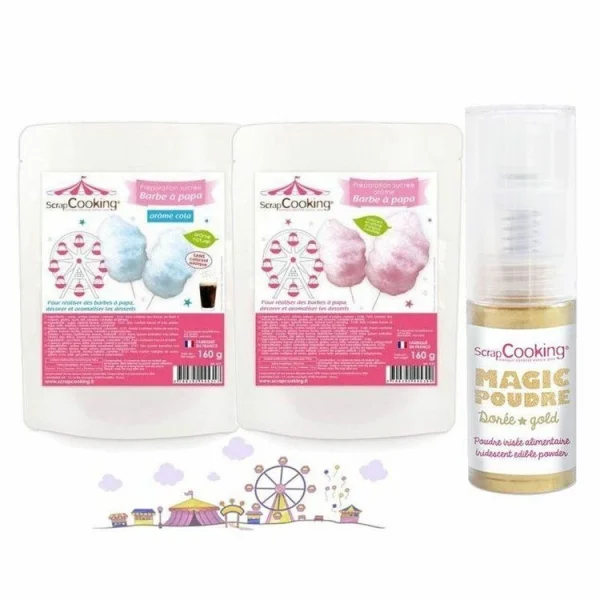 SCRAPCOOKING Préparation Barbe à Papa Rose & Bleu + 1 Poudre Alimentaire Irisée Dorée marque moins cher 1