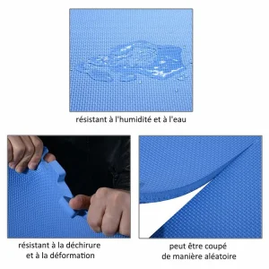 HOMCOM Tapis En Mousse De Protection Sol Tapis De Fitness 62 Cm X 62 Cm X 1 Cm Avec Bordures Tapis Puzzle 25 Pièces 9,3 M² De Surface Bleu Retour Gratuit 14