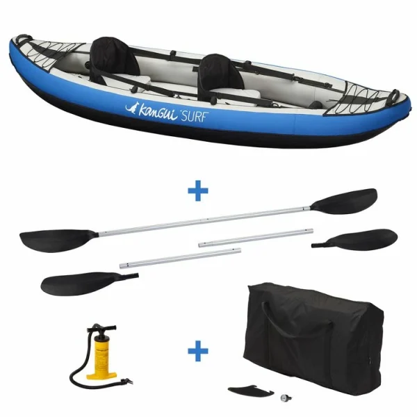 boutiqued en ligne KANGUI Canoë Kayak Gonflable Bleu 1 à 2 Places + Pagaie + Sac Transport + Pompe Double Action+ Kit De Réparation 1