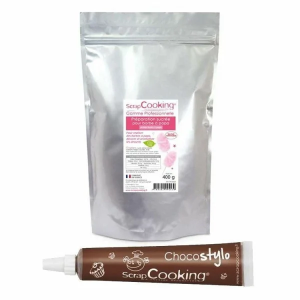 Nouveau SCRAPCOOKING Préparation Pour Barbe à Papa Rose 400 G + 1 Stylo Chocolat 1