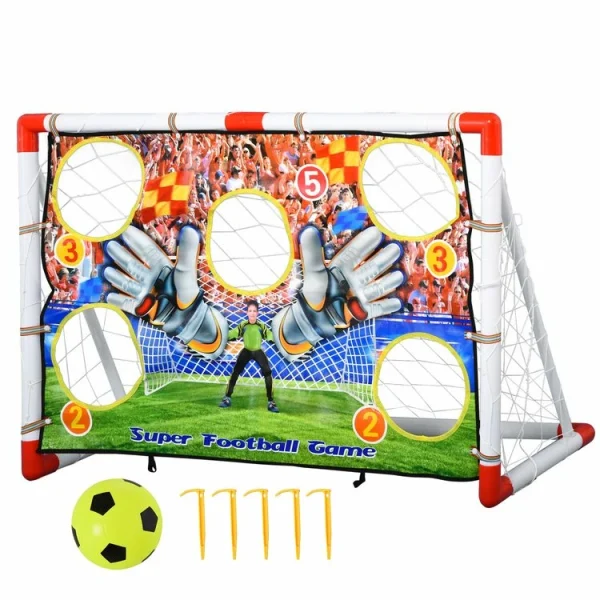 HOMCOM Cage De Foot But D’entrainement 2 En 1 But De Football Mur De Tir Amovible Avec 5 Cibles Dim. 116L X 48l X 76H Cm Balle Et Gonfleur Inclus Meilleur Prix Garanti 1