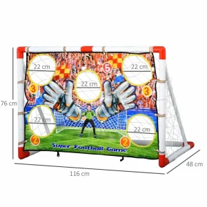 HOMCOM Cage De Foot But D’entrainement 2 En 1 But De Football Mur De Tir Amovible Avec 5 Cibles Dim. 116L X 48l X 76H Cm Balle Et Gonfleur Inclus Meilleur Prix Garanti 12