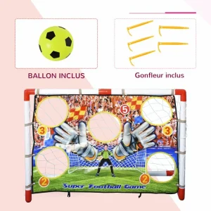 HOMCOM Cage De Foot But D’entrainement 2 En 1 But De Football Mur De Tir Amovible Avec 5 Cibles Dim. 116L X 48l X 76H Cm Balle Et Gonfleur Inclus Meilleur Prix Garanti 14