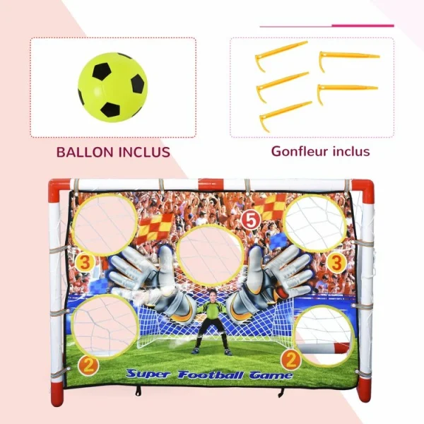 HOMCOM Cage De Foot But D’entrainement 2 En 1 But De Football Mur De Tir Amovible Avec 5 Cibles Dim. 116L X 48l X 76H Cm Balle Et Gonfleur Inclus Meilleur Prix Garanti 5