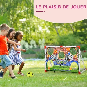 HOMCOM Cage De Foot But D’entrainement 2 En 1 But De Football Mur De Tir Amovible Avec 5 Cibles Dim. 116L X 48l X 76H Cm Balle Et Gonfleur Inclus Meilleur Prix Garanti 16