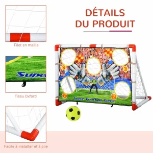 HOMCOM Cage De Foot But D’entrainement 2 En 1 But De Football Mur De Tir Amovible Avec 5 Cibles Dim. 116L X 48l X 76H Cm Balle Et Gonfleur Inclus Meilleur Prix Garanti 18