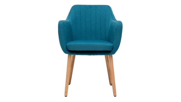 Retour Facile et Gratuit Chaise Scandinave En Tissu Bleu Canard Et Bois Clair ALEYNA 1