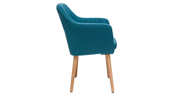 Retour Facile et Gratuit Chaise Scandinave En Tissu Bleu Canard Et Bois Clair ALEYNA 4