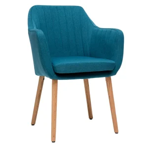 Retour Facile et Gratuit Chaise Scandinave En Tissu Bleu Canard Et Bois Clair ALEYNA 12