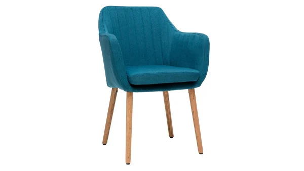 Retour Facile et Gratuit Chaise Scandinave En Tissu Bleu Canard Et Bois Clair ALEYNA 3