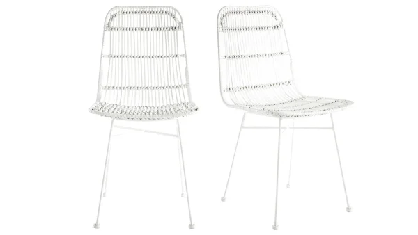 belle Chaises Blanches En Rotin Et Métal (lot De 2) MALACCA – Miliboo & Stéphane Plaza 1