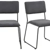 Chaises Design En Tissu Gris Et Métal Noir (lot De 2) FLORE Retour Gratuit 23