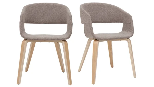 Chaises Design En Tissu Taupe Et Bois Clair Chêne (lot De 2) SLAM soldes en ligne 1