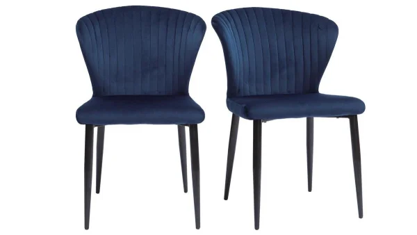 Chaises Design En Tissu Velours Bleu Et Métal Noir (lot De 2) KAYEL Achat 1