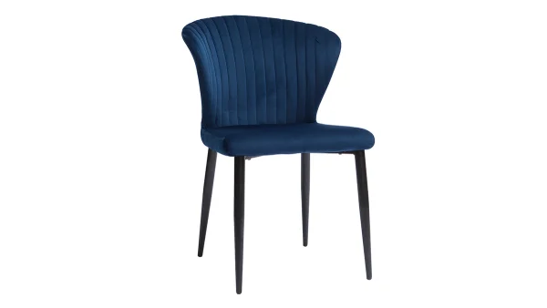 Chaises Design En Tissu Velours Bleu Et Métal Noir (lot De 2) KAYEL Achat 4