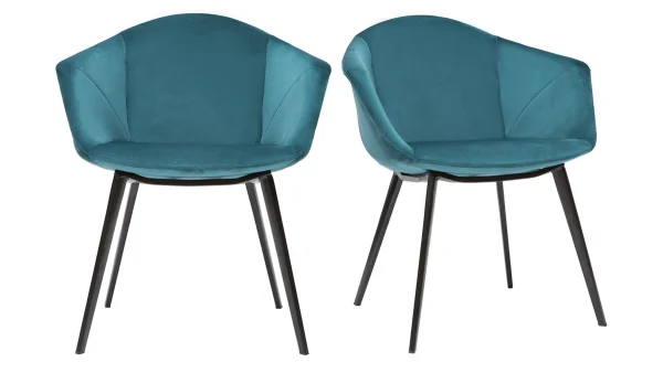 Chaises Design En Tissu Velours Bleu Pétrole Et Métal Noir (lot De 2) TAYA Nouveau 1