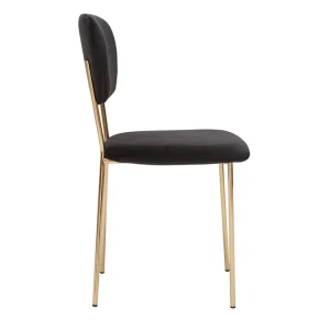 belle Chaises Design En Tissu Velours Noir Et Métal Doré (lot De 2) LEPIDUS 17