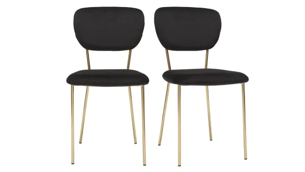 belle Chaises Design En Tissu Velours Noir Et Métal Doré (lot De 2) LEPIDUS 1