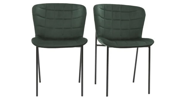 mode pas chere Chaises Design En Tissu Velours Vert Foncé Et Métal Noir (lot De 2) SAIGA 1