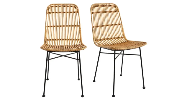 site en ligne Chaises En Rotin Et Métal Noir (lot De 2) MALACCA 1