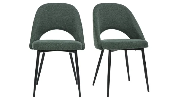 marque pas cher Chaises Vintage En Tissu Effet Velours Texturé Vert Et Métal Noir (lot De 2) COSETTE 1